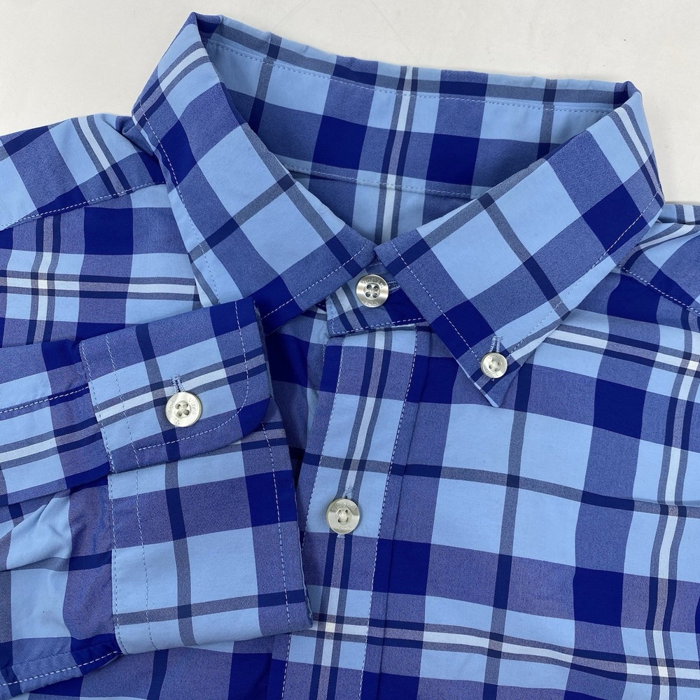 Vineyard Vines Performance Tucker Shirt Mens S Blue Plaid Nylon Button Down Long